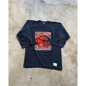 Early 80s Logo 7 Cincinnati Bengals Football Black 3/4 Sleeve Shirt Size Medium